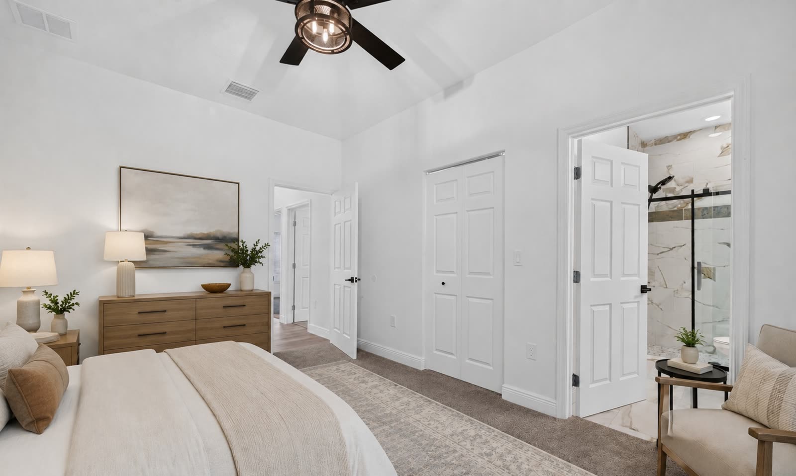 Primary bedroom in a MarBow home