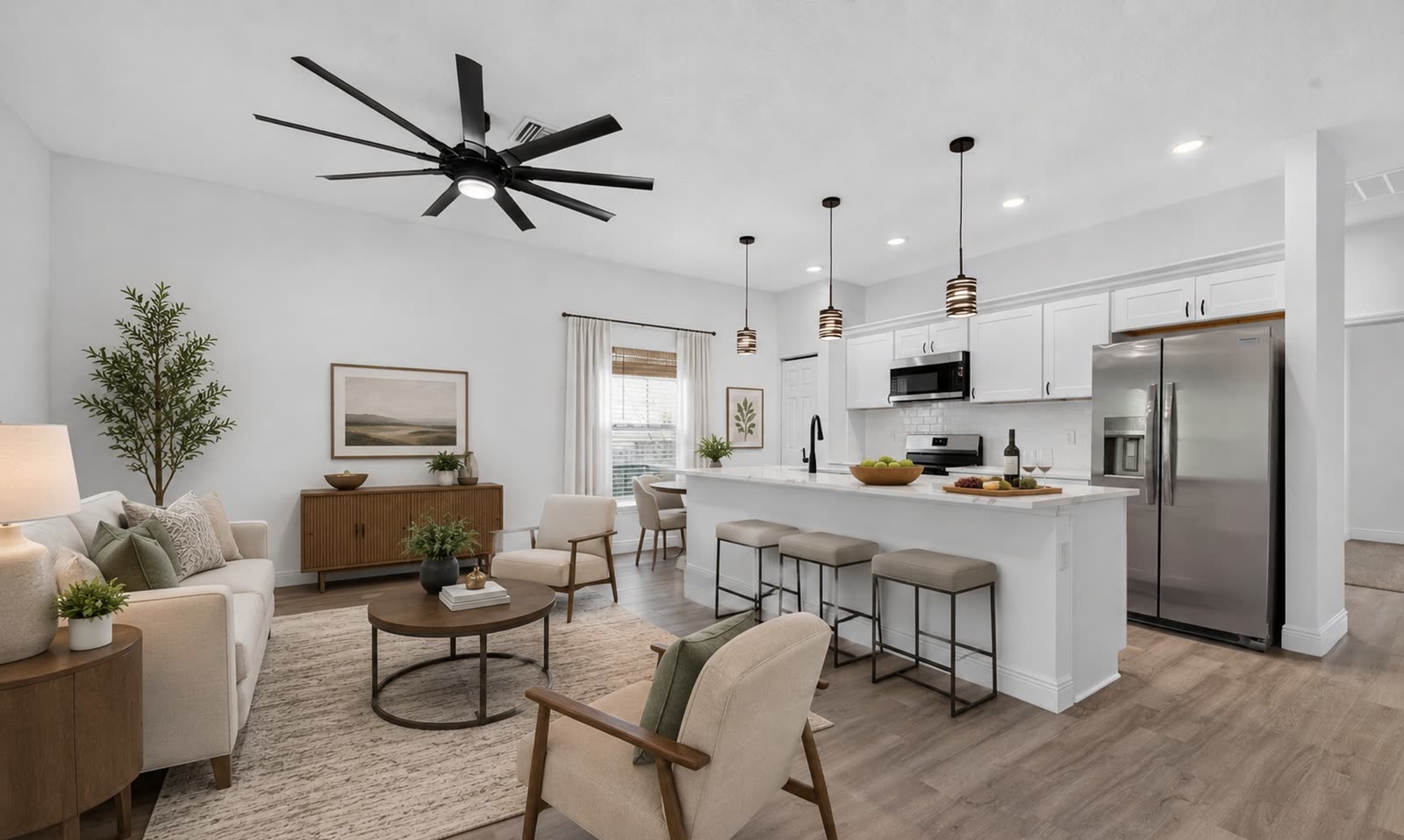 Open living room and kitchen in a MarBow home