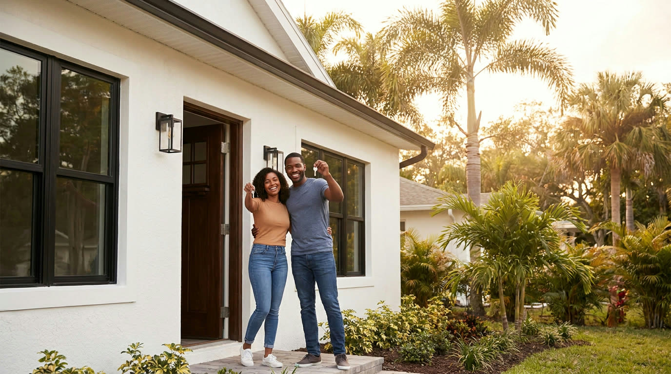 A couple holding the keys to their new MarBow home