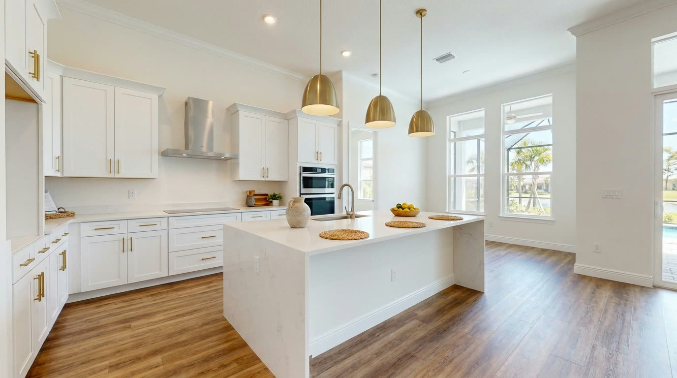 Kitchen with quartz island